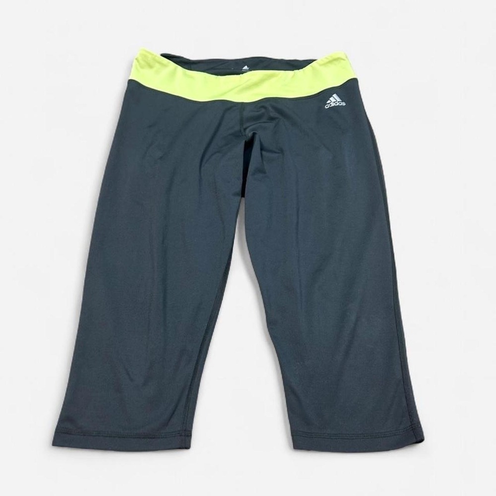 Adidas Lime Green Grey Colorblock Capris Leggings Womens L Gym Athletic Sporty